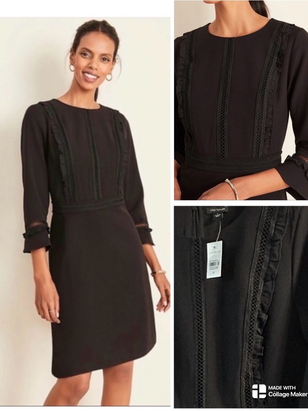 Ann Taylor NWT Lacy Ruffle Doubleweave Dress in black